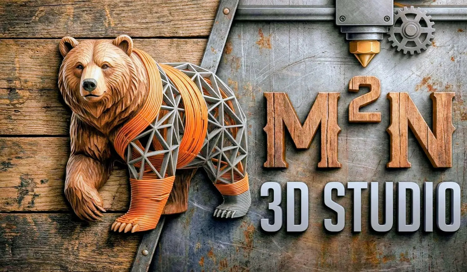 M2N 3D Studio: oso impreso en 3D con filamento naranja